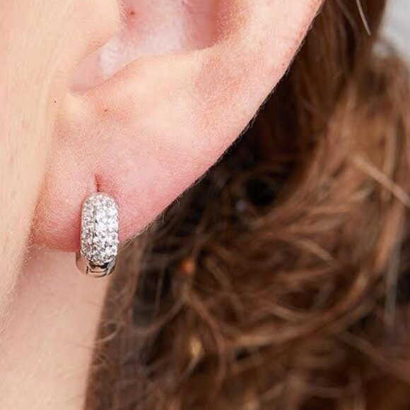 Kenneth Jay Lane Mini Hoop Hugger Earrings • Micro Pavé CZ • New - Picture 2 of 6